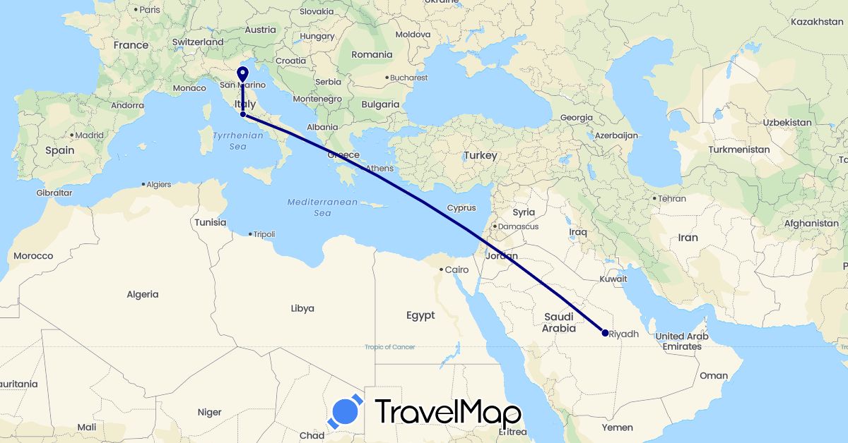 TravelMap itinerary: driving in Italy, Saudi Arabia, San Marino (Asia, Europe)